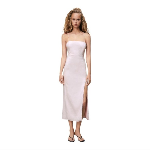 Zara Sleeveless Linen Blend Midi Dress Size Large - Picture 1 of 11